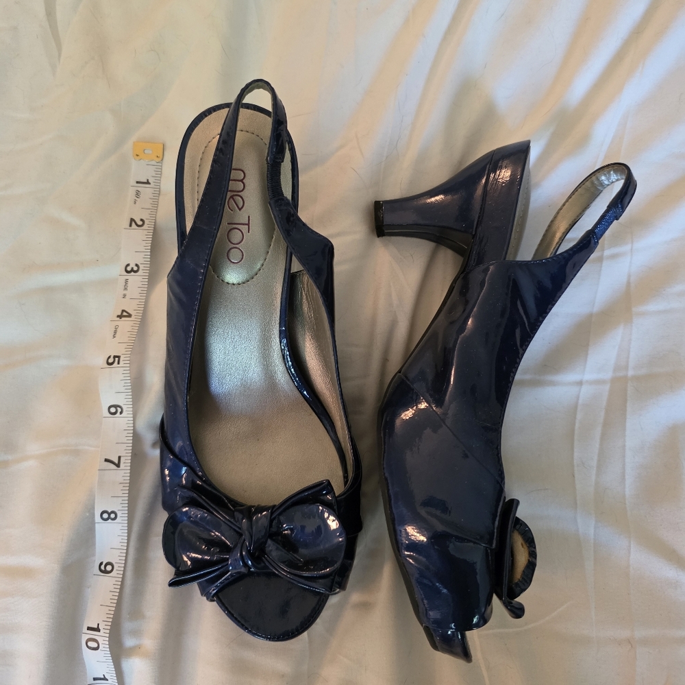 Me Too Women's Blue Patent Leather Slingback Bow Heels 9M